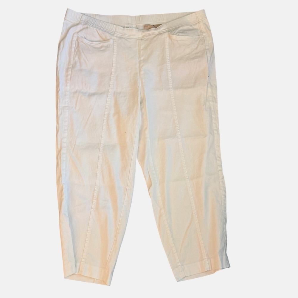 J. Jill Linen Stretch Pants Womens XL White Excellent Cropped Elastic Waist
